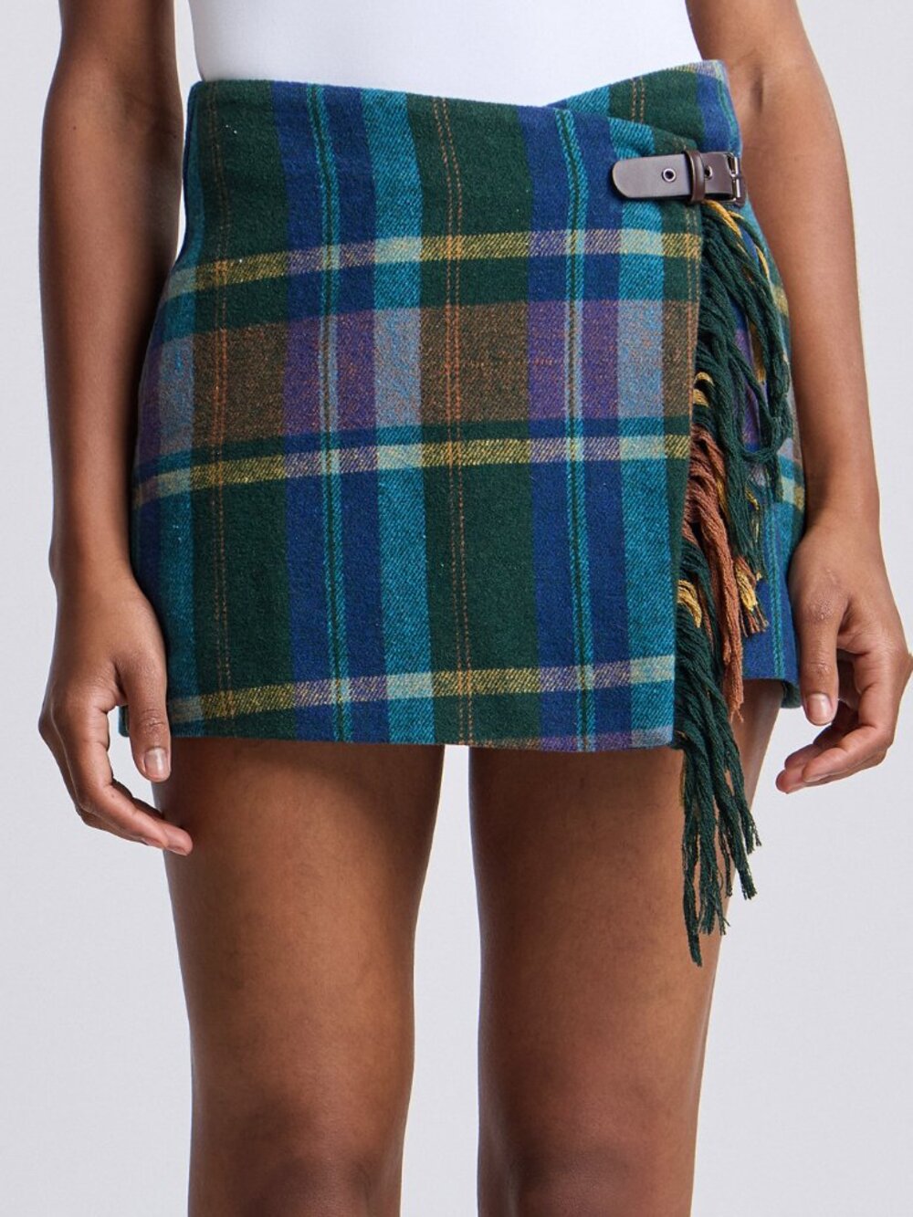 New Avec Les Filles Plaid Micro Wrap Skirt Teal sz 2